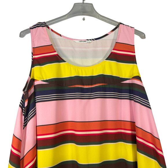 Colorful EShakti Womens Sleeveless Striped Swing Dress 2X-20W with Pockets - Picture 2 of 7